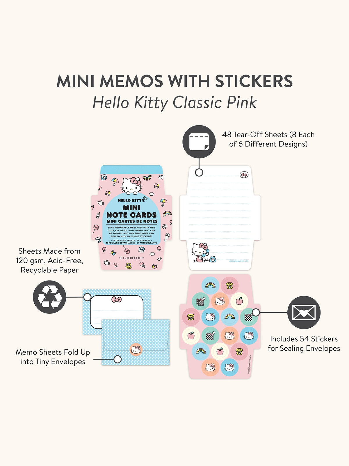 Hello Kitty x Studio Oh! Classic Pink Mini Memo with Stickers