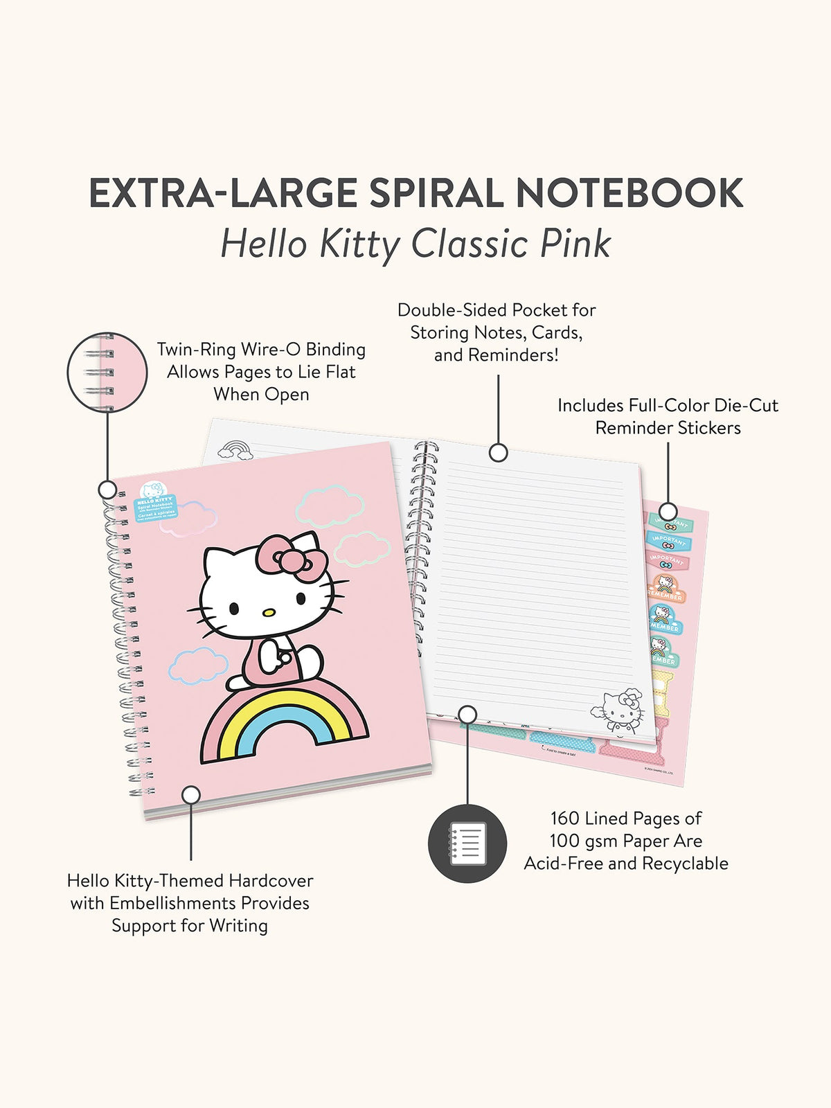 Hello Kitty x Studio Oh! Classic Pink Extra-Large Spiral Notebook