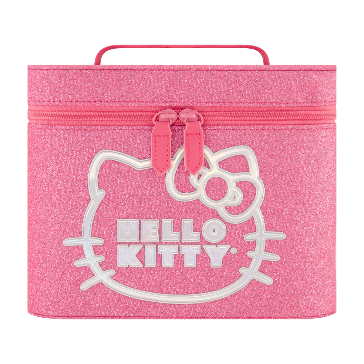 Hello Kitty Large Cosmetic Travel Case Organizer, Portable Makeup Box with Mirror and Dual Zipper, Pink