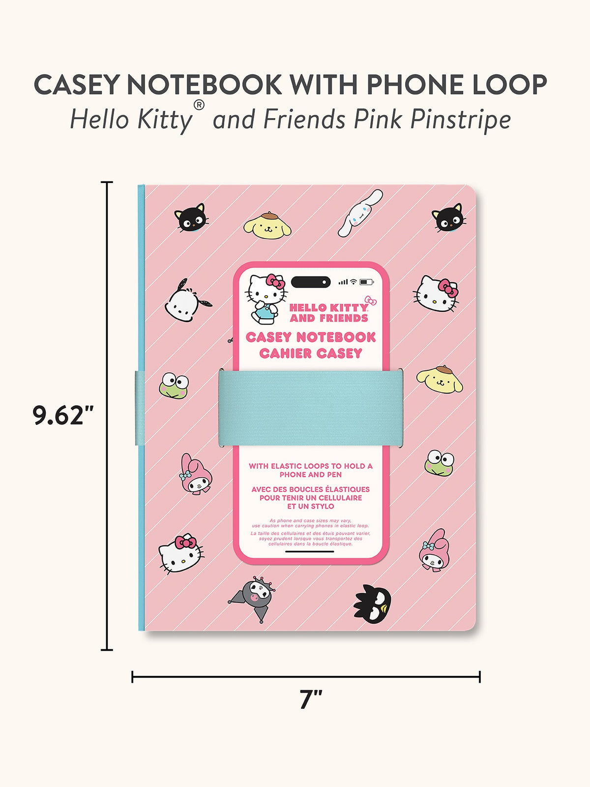Hello Kitty and Friends x Studio Oh! Pink Pinstripe Casey Notebook with Phone Loop