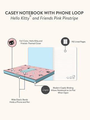 Hello Kitty and Friends x Studio Oh! Pink Pinstripe Casey Notebook with Phone Loop