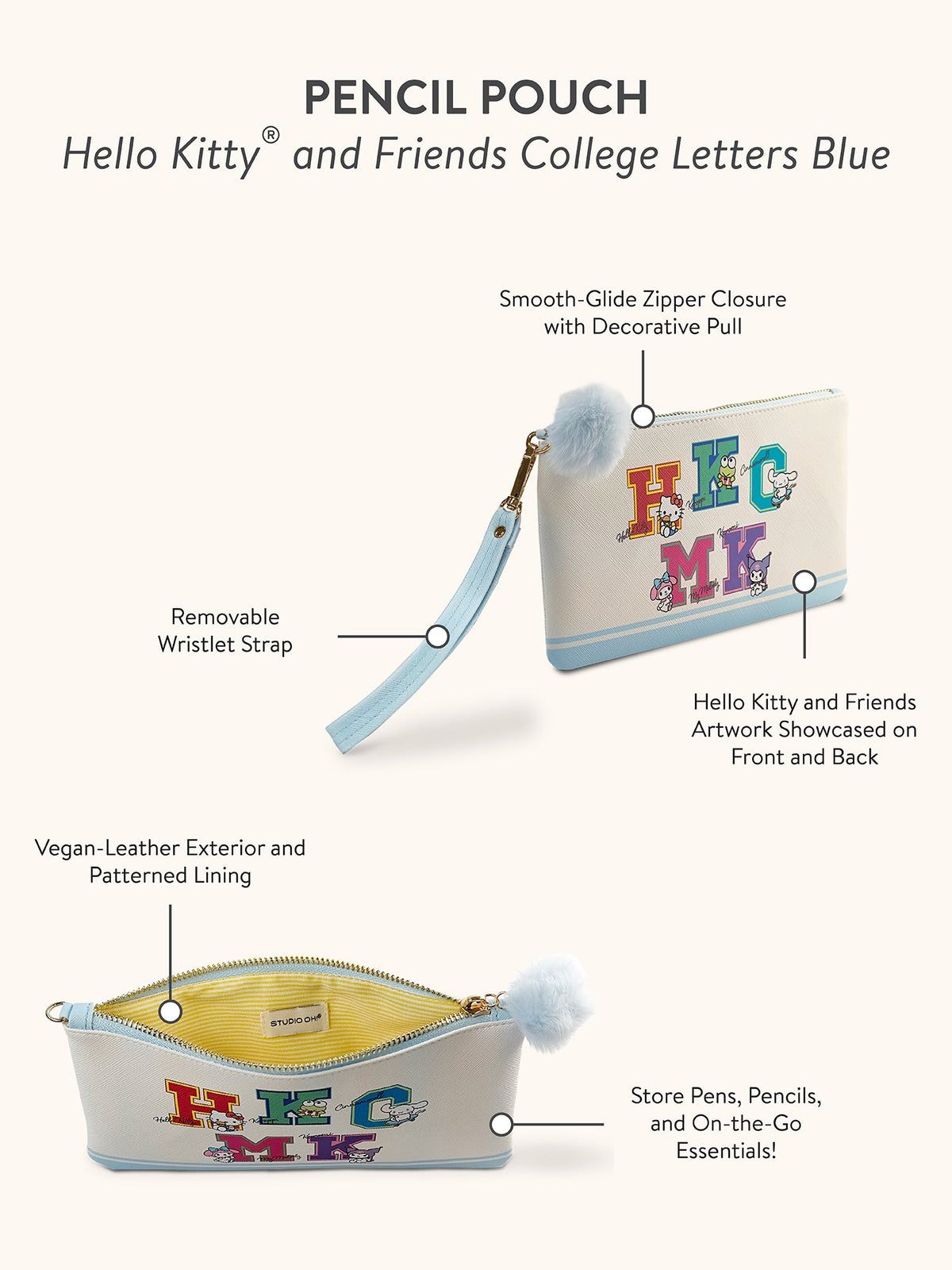 Hello Kitty and Friends x Studio Oh! College Letters Blue Pencil Pouch