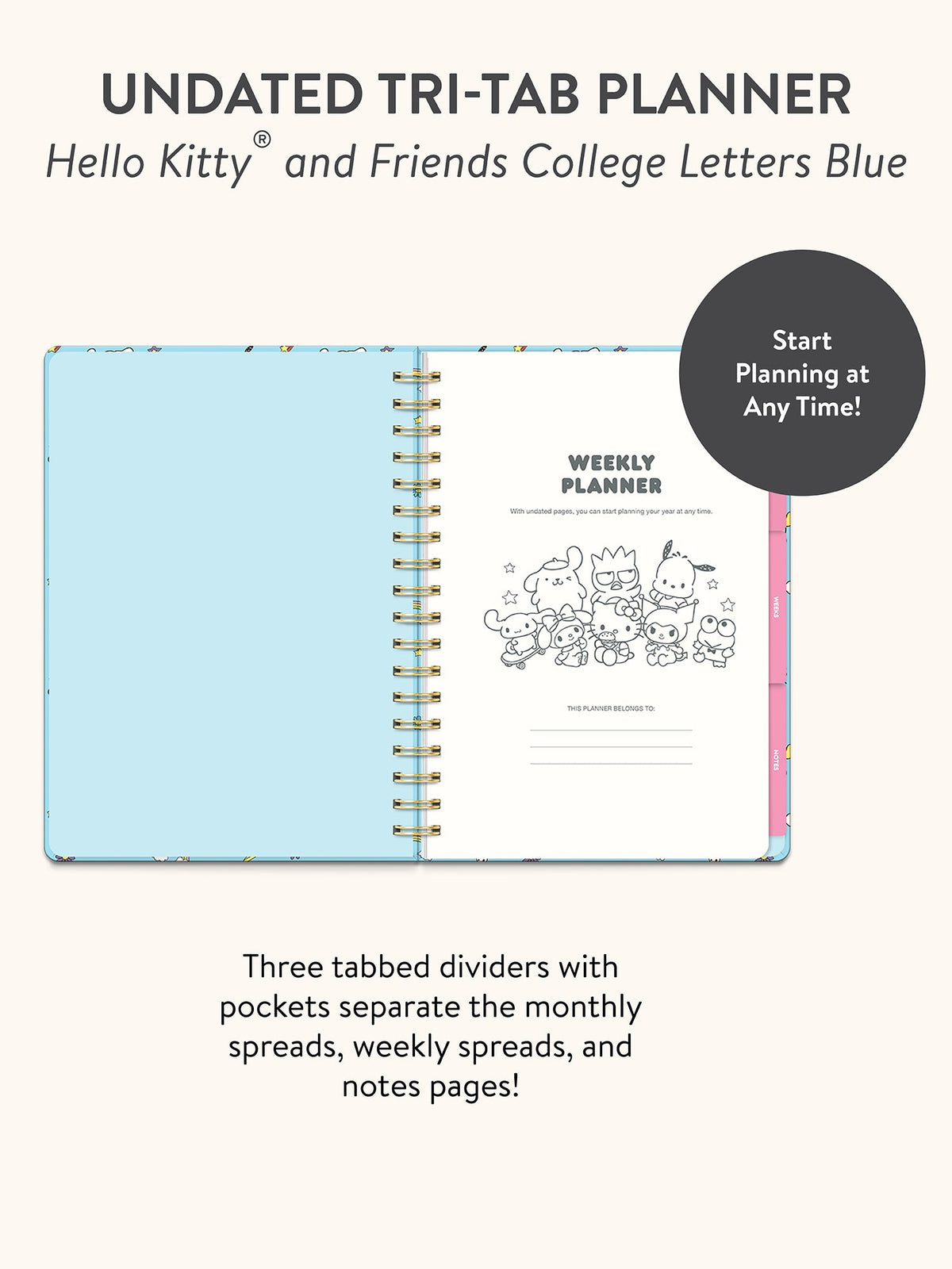Hello Kitty and Friends x Studio Oh! College Letters Tri-Tab Planner