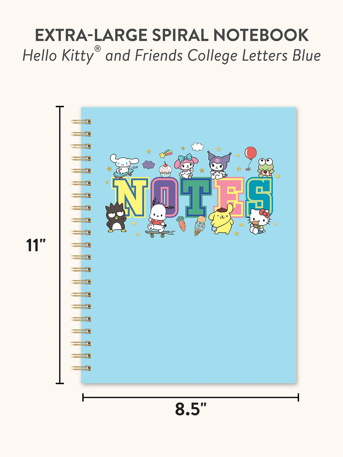 Hello Kitty and Friends x Studio Oh! College Letters Blue Extra-Large Spiral Notebook