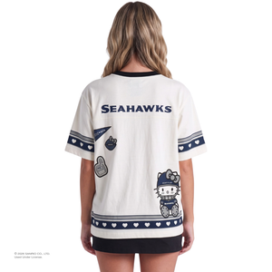 Hello Kitty x The Wild Collective Seattle Seahawks Drop Shoulder Boyfriend Tee Apparel The Wild Collective
