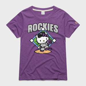 Hello Kitty x Colorado Rockies Throw Tee (Womens) Apparel HOMAGE Royal Purple XS