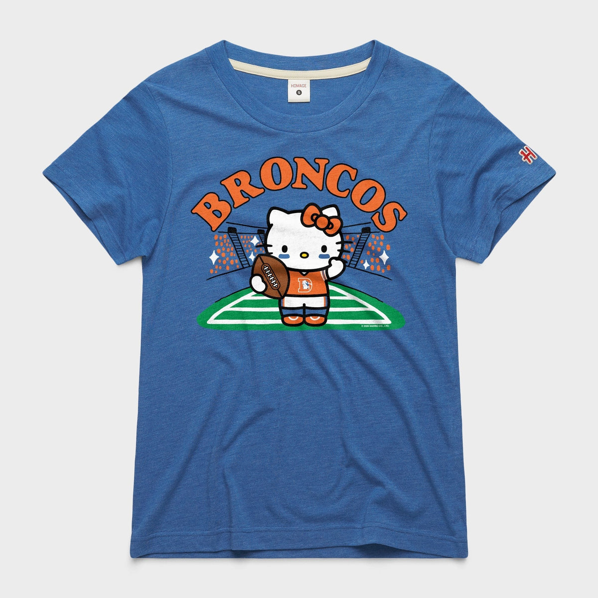 Hello Kitty x Denver Broncos Retro Football Tee (Womens) Apparel HOMAGE Royal Blue XS