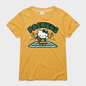 Hello Kitty x Green Bay Packers Football Tee (Womens) Apparel HOMAGE Gold XS