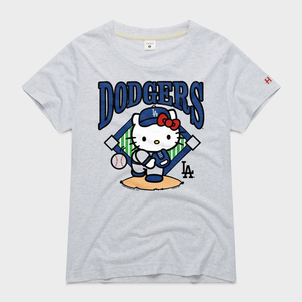 Hello Kitty x Los Angeles Dodgers Pitch Tee (Womens) Apparel HOMAGE Ash XS