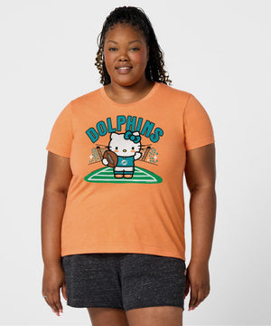 Hello Kitty x Miami Dolphins Football Tee (Womens) Apparel HOMAGE