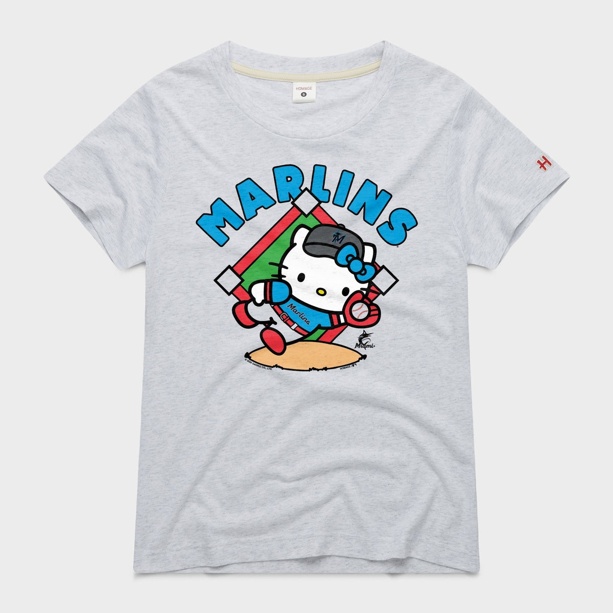 Hello Kitty x Miami Marlins Catch Tee (Womens) Apparel HOMAGE Ash XS