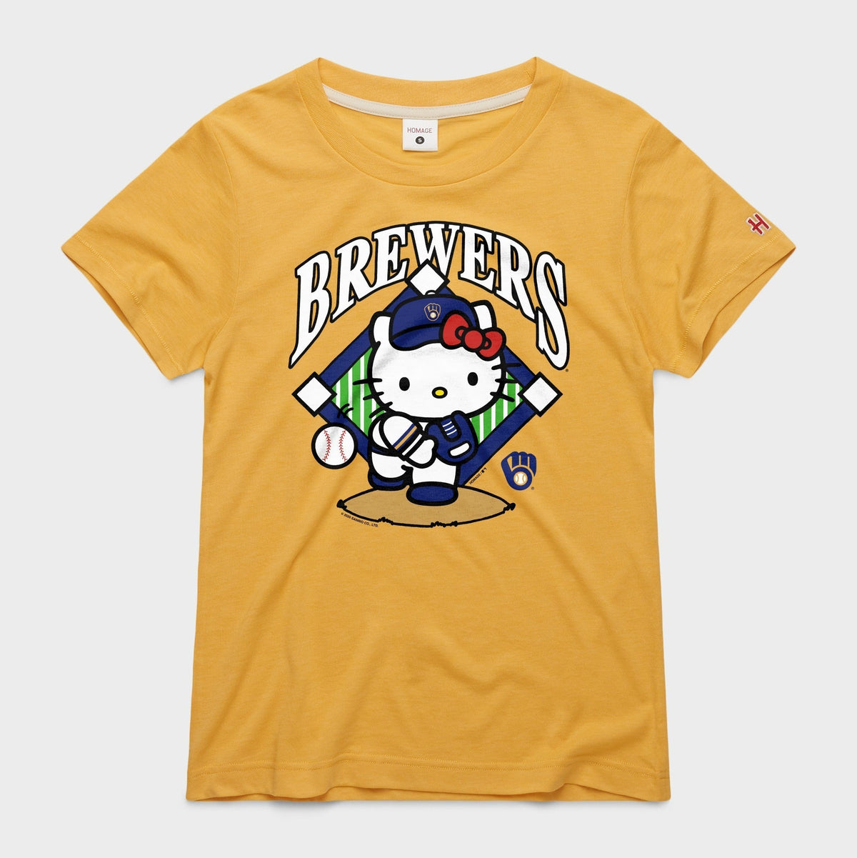 Hello Kitty x Milwaukee Brewers Pitch Tee (Womens) Apparel HOMAGE Gold XS