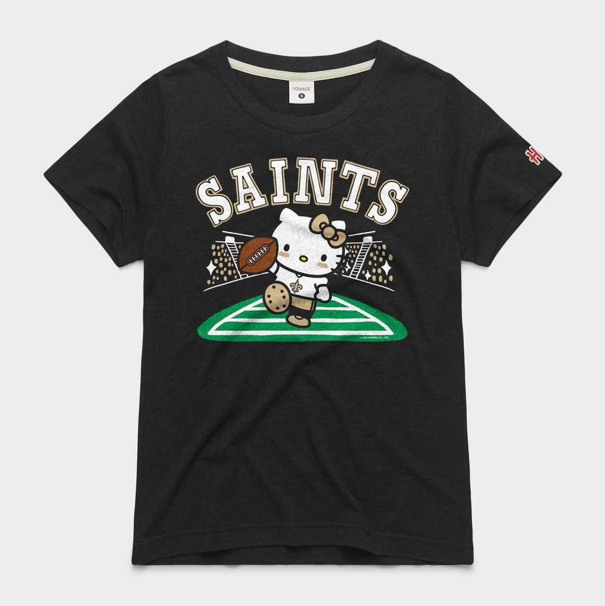 Hello Kitty x New Orleans Saints Touchdown Tee (Womens) Apparel HOMAGE Charcoal XS