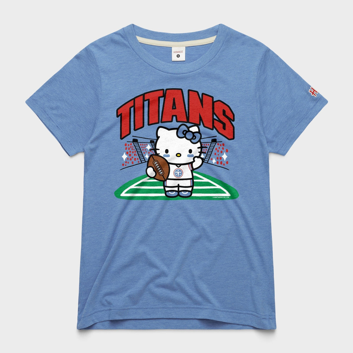Hello Kitty x Tennessee Titans Football Tee (Womens) Apparel HOMAGE Light Blue XS