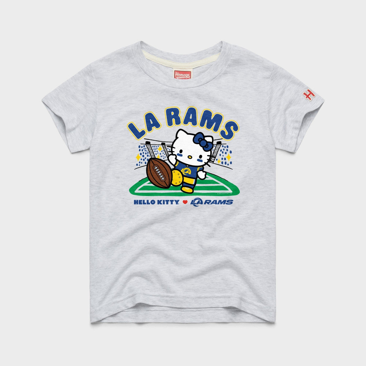Hello Kitty x Los Angeles Rams Kickoff Tee (Youth) Apparel HOMAGE Ash Y2