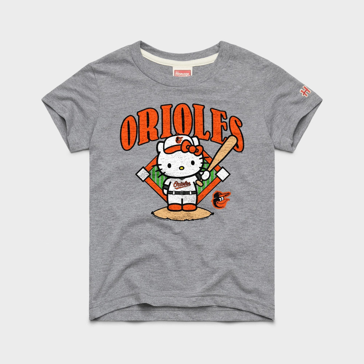 Hello Kitty x Baltimore Orioles Batter Tee (Youth) Apparel HOMAGE Grey Y2
