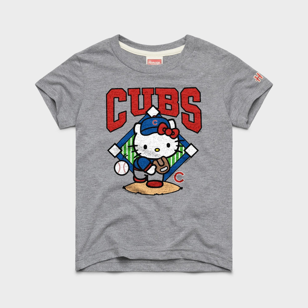 Hello Kitty x Chicago Cubs Pitch Tee (Youth) Apparel HOMAGE Grey Y2