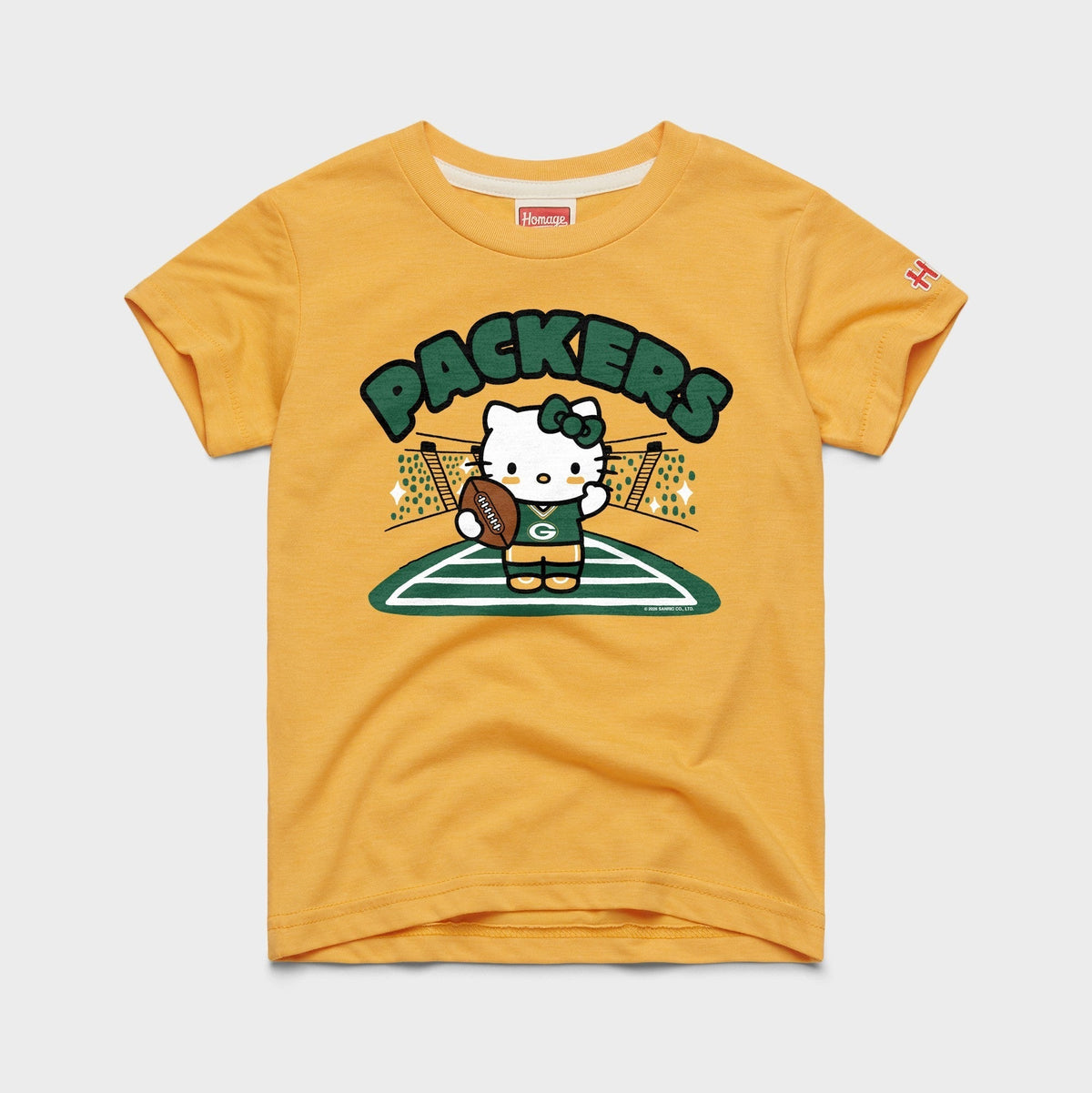 Hello Kitty x Green Bay Packers Football Tee (Youth) Apparel HOMAGE Gold Y2