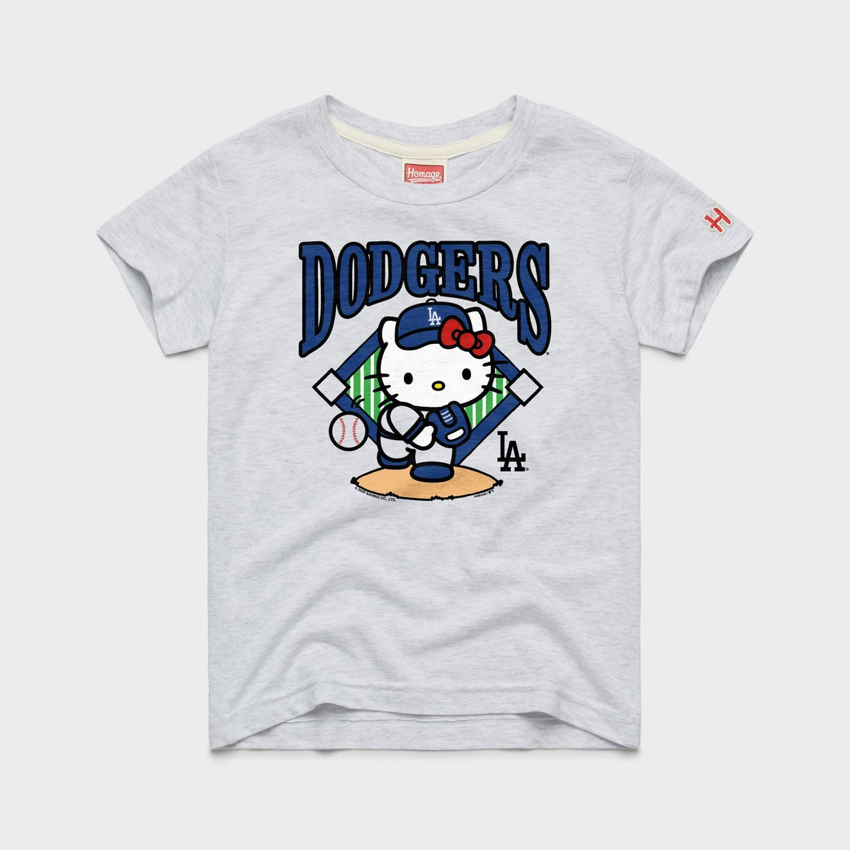 Hello Kitty x Los Angeles Dodgers Pitch Tee (Youth) Apparel HOMAGE Ash Y2