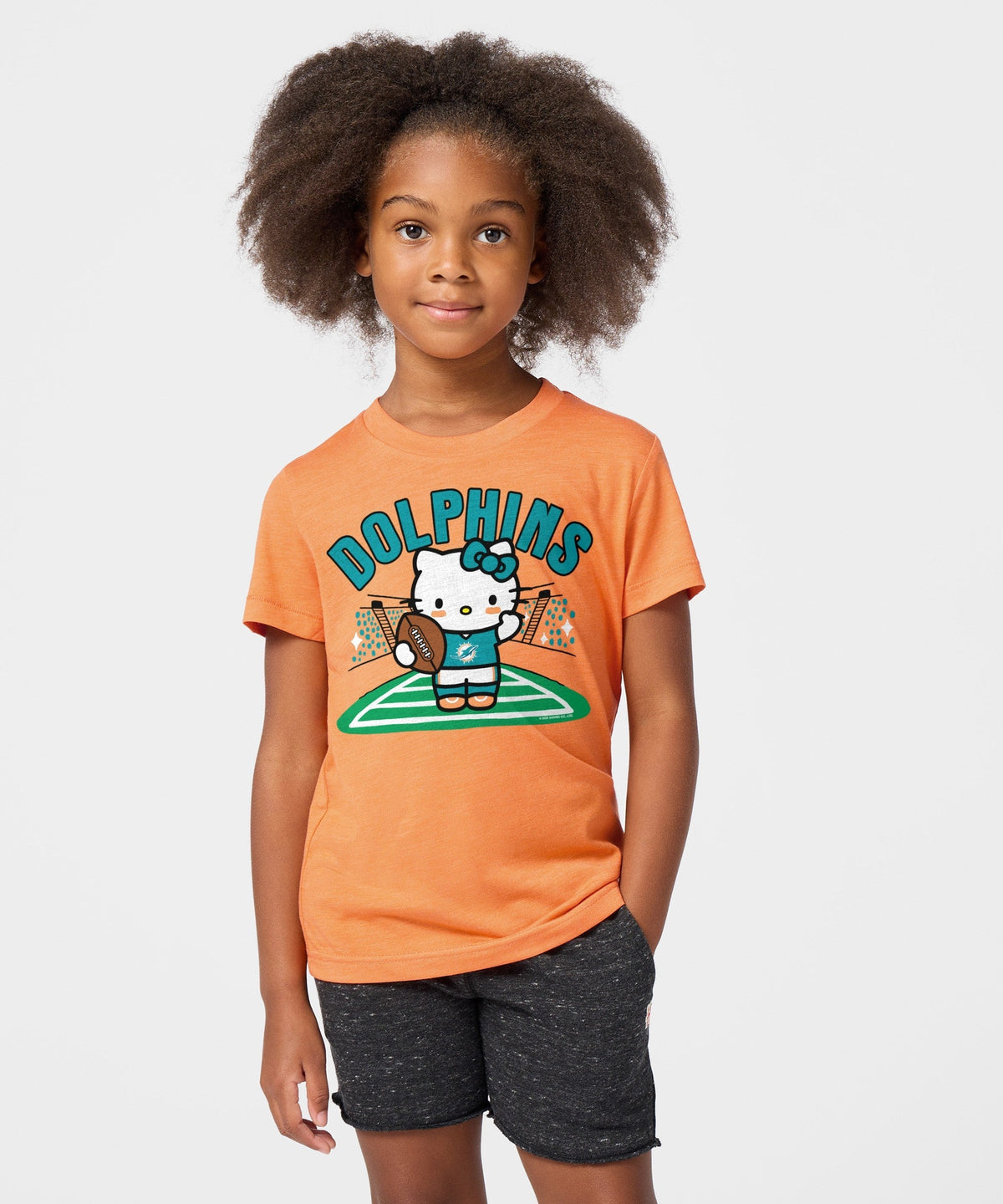 Hello Kitty x Miami Dolphins Football Tee (Youth) Apparel HOMAGE