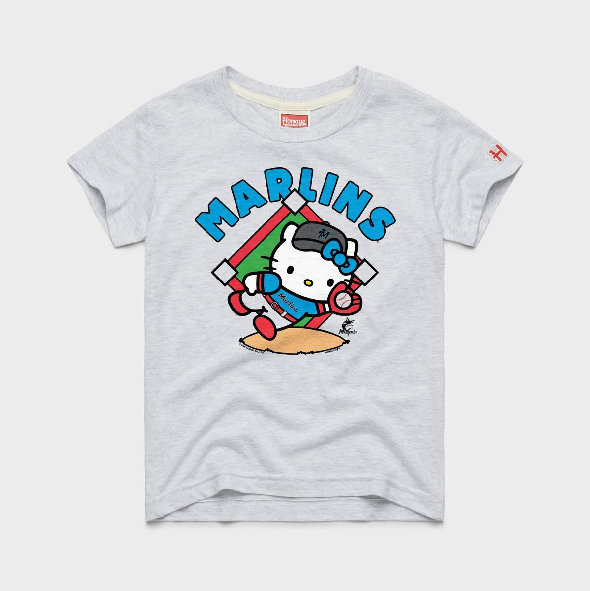 Hello Kitty x Miami Marlins Catch Tee (Youth) Apparel HOMAGE Ash Y2