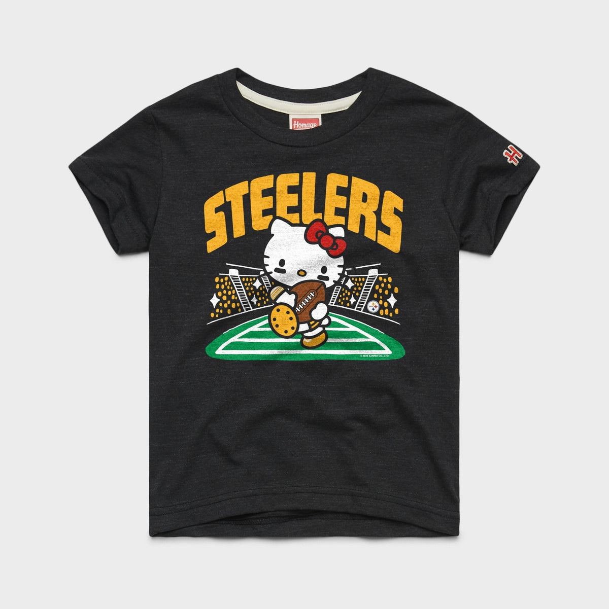 Hello Kitty x Pittsburgh Steelers Rush Tee (Youth) Apparel HOMAGE Charcoal Y2