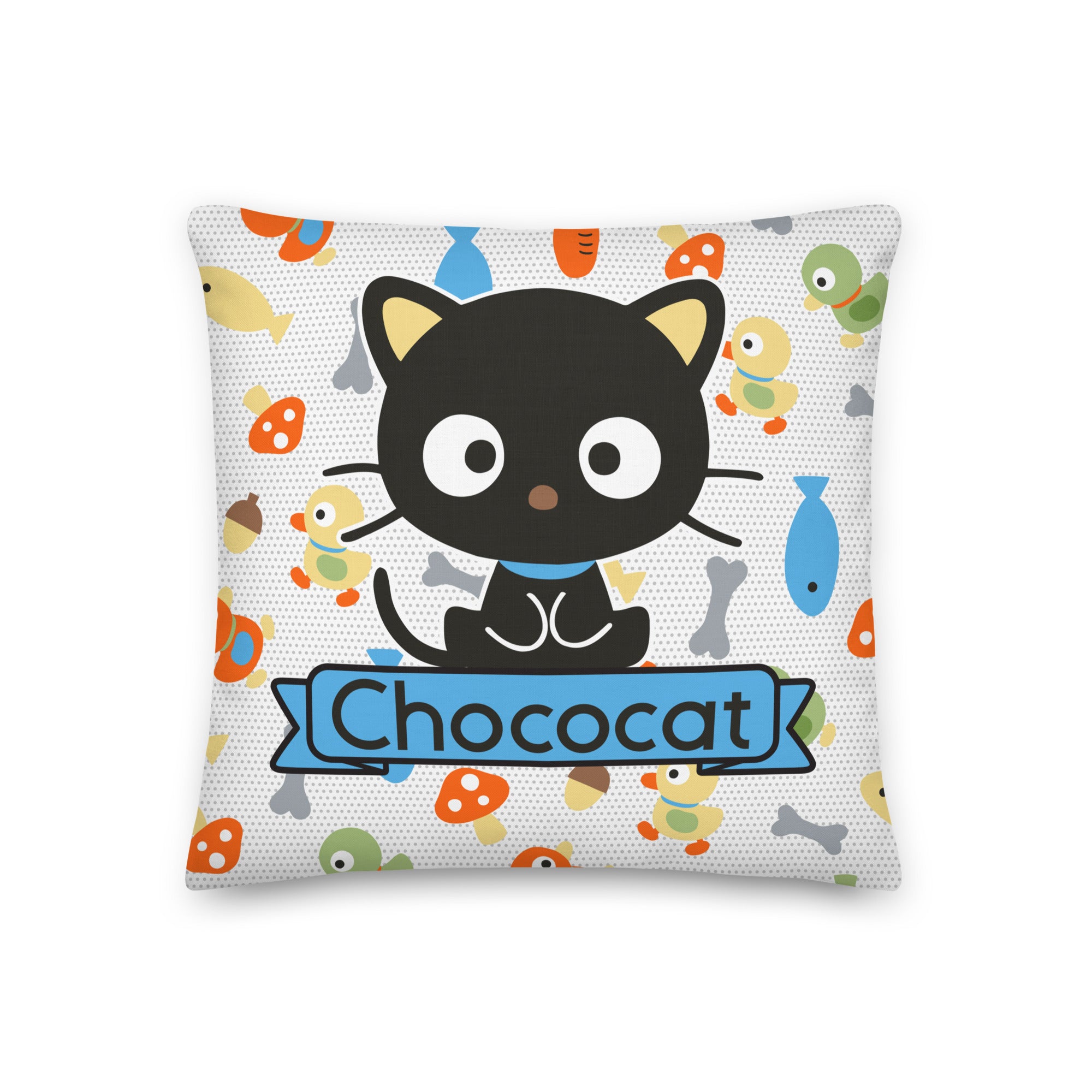 Chococat Fish & Acorns 18" Square Pillow Home Goods Printful Default Title  