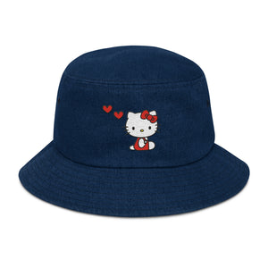 Hello Kitty Embroidered Denim Bucket Hat Accessory Printful Classic Denim  