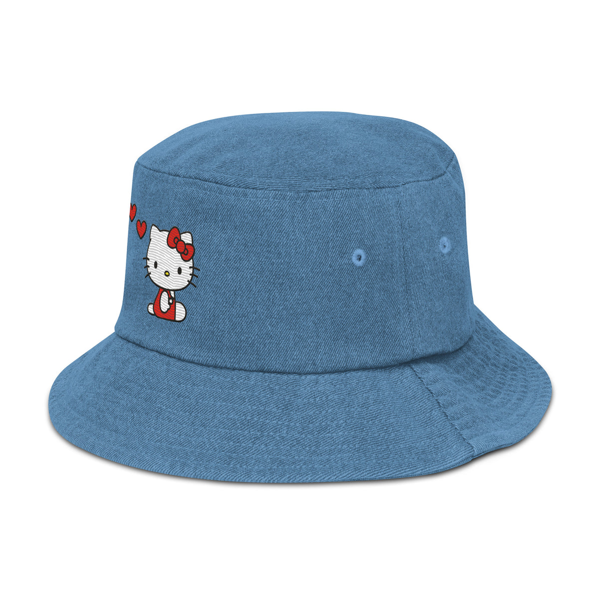 Hello Kitty Embroidered Denim Bucket Hat Accessory Printful   