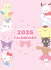 2026 calendars with Sanrio characters on a pink background.