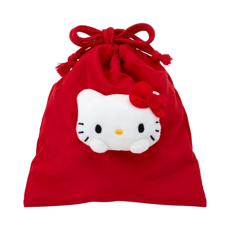 Hello Kitty Face Plush Drawstring Travel Pouch Bags Japan Original
