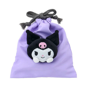 Kuromi Face Plush Drawstring Travel Pouch Bags Japan Original