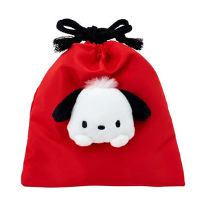 Pochacco Face Plush Drawstring Travel Pouch Bags Japan Original