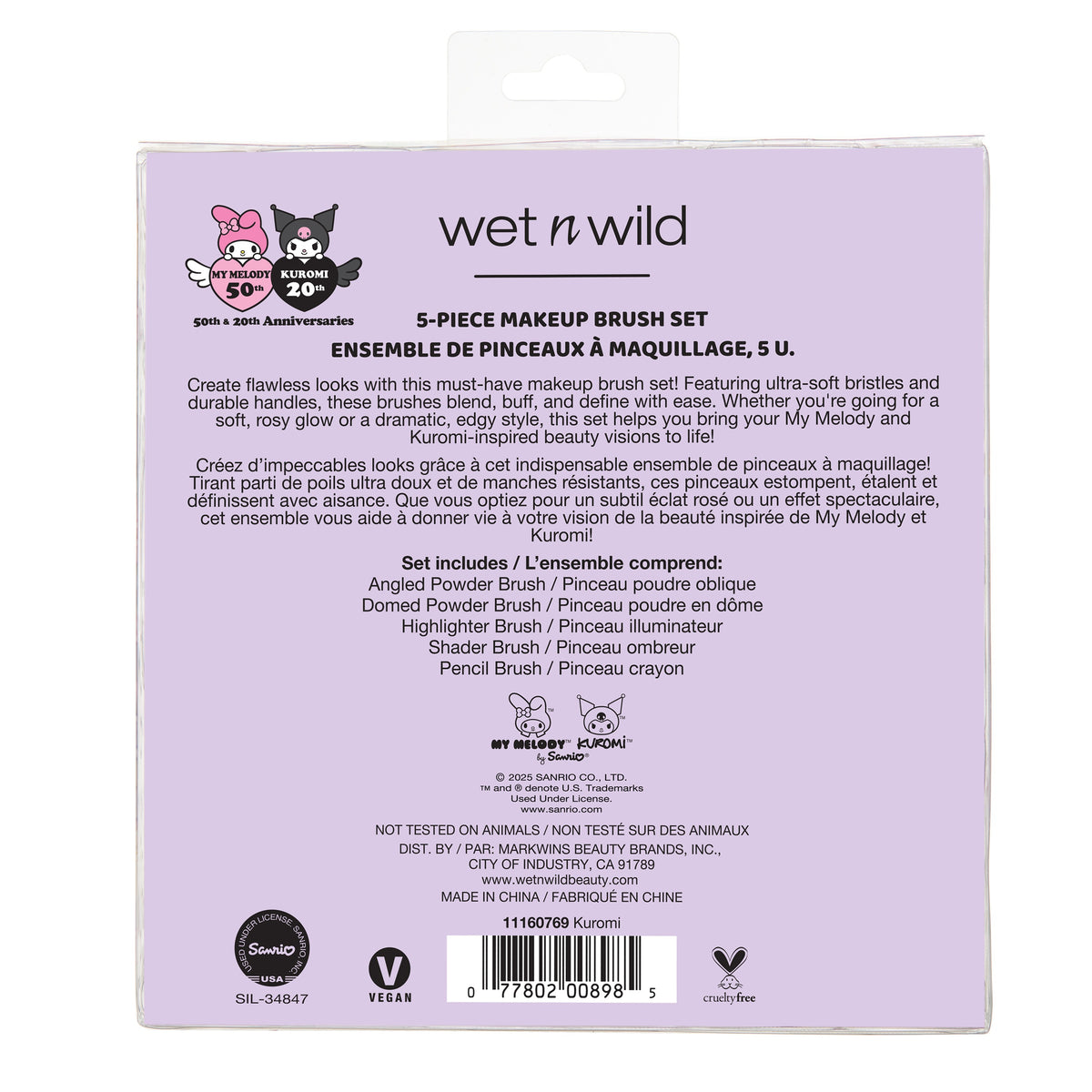 My Melody & Kuromi x Wet n Wild 5-Piece Makeup Brush Set (Kuromi) Beauty MARKWINS