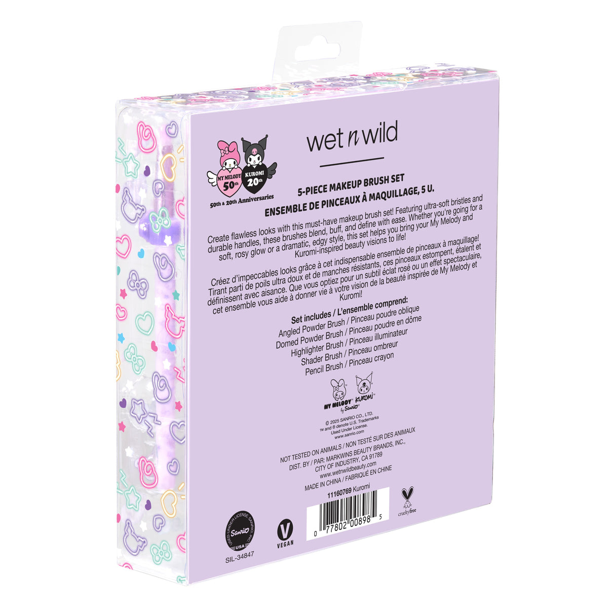 My Melody & Kuromi x Wet n Wild 5-Piece Makeup Brush Set (Kuromi) Beauty MARKWINS