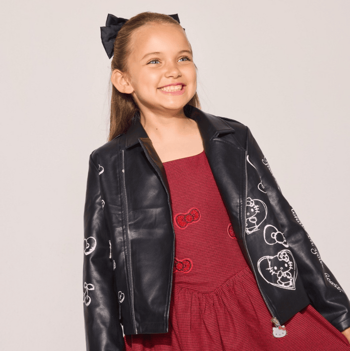 Hello Kitty x Lola + The Boys Kids Graffiti Biker Jacket (Black) Apparel Lola and The Boys NYC INC