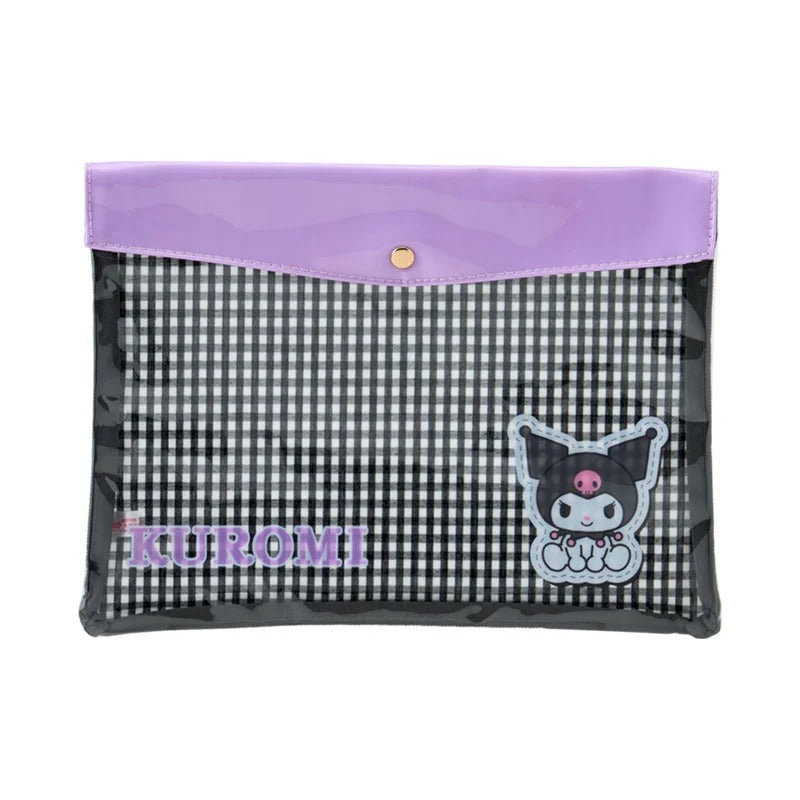 Kuromi Gingham Flat Pouch Stationery Japan Original