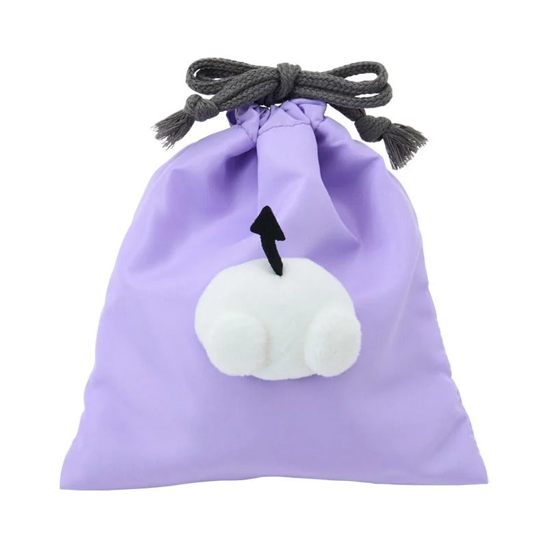 Kuromi Face Plush Drawstring Travel Pouch Bags Japan Original