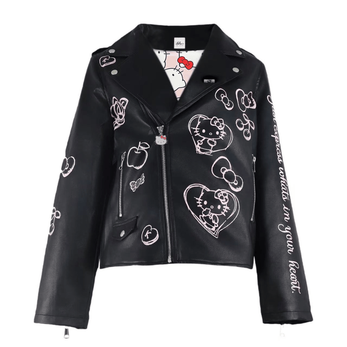 Hello Kitty x Lola + The Boys Adult Graffiti Biker Jacket (Black) Apparel Lola and The Boys NYC INC