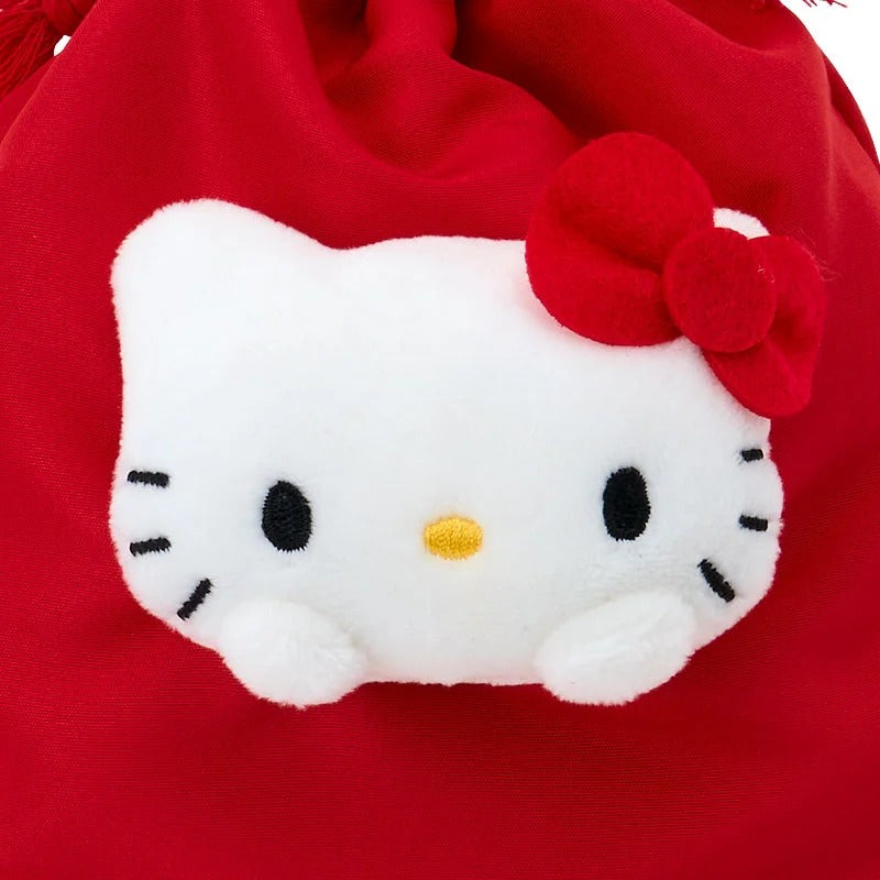 Hello Kitty Face Plush Drawstring Travel Pouch Bags Japan Original