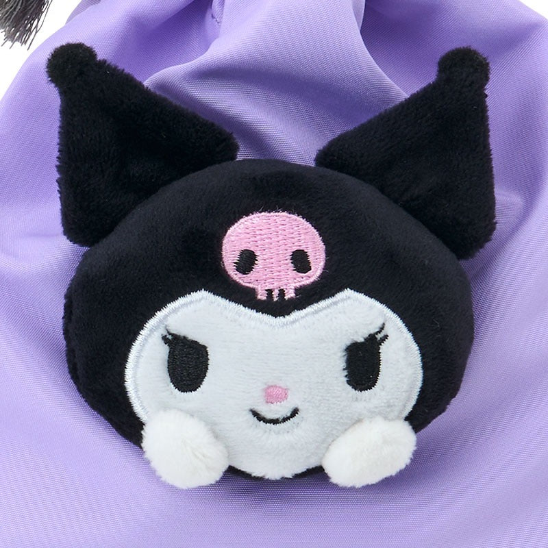Kuromi Face Plush Drawstring Travel Pouch Bags Japan Original