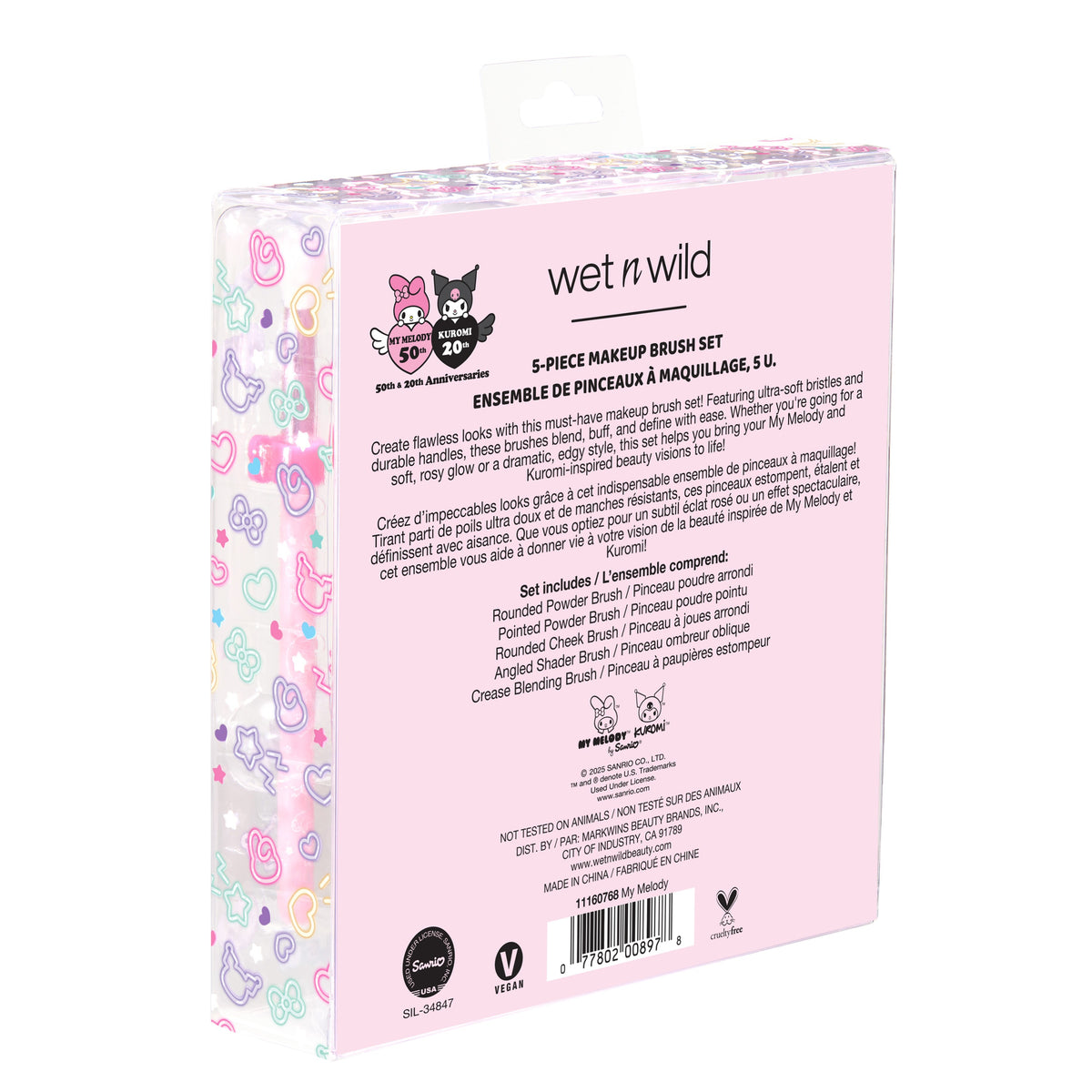 My Melody & Kuromi x Wet n Wild 5-Piece Makeup Brush Set (My Melody) Beauty MARKWINS