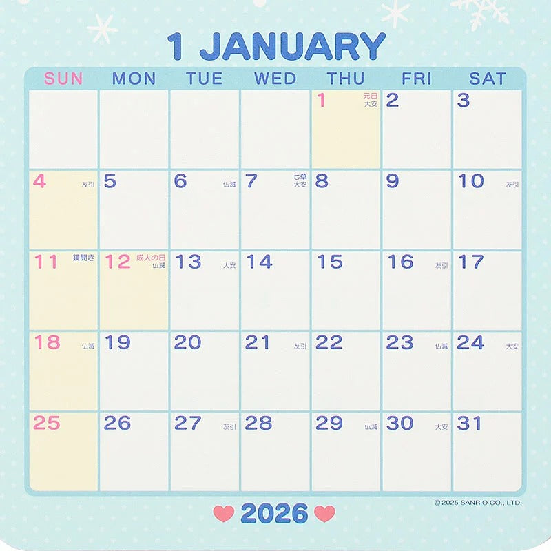 Hello Kitty 2026 Die-Cut Wall Calendar Seasonal Japan Original