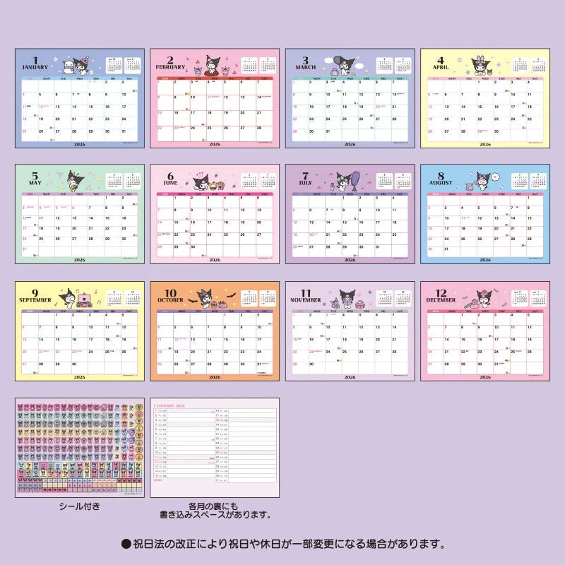 Kuromi 2026 Desk Calendar Stationery Japan Original