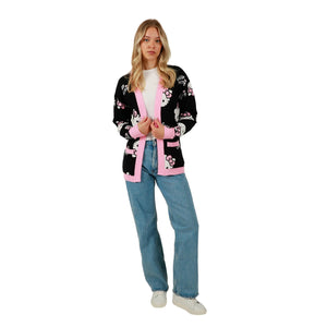 Hello Kitty Cozy Face Knit Cardigan (Black & Pink) Apparel BIOWORLD
