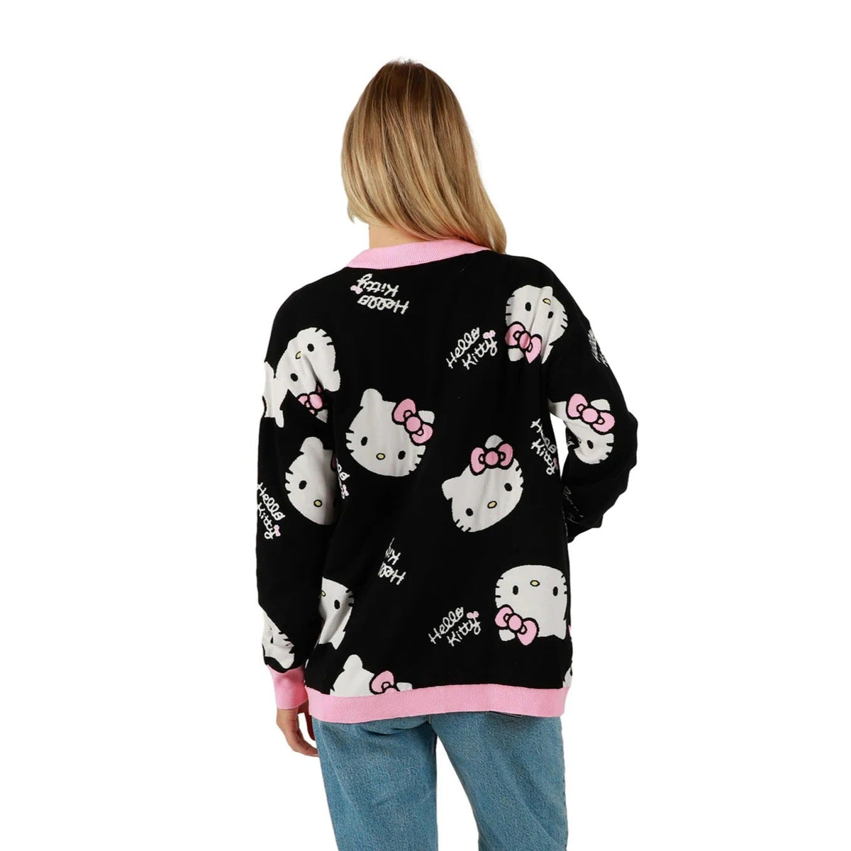 Hello Kitty Cozy Face Knit Cardigan (Black & Pink) Apparel BIOWORLD