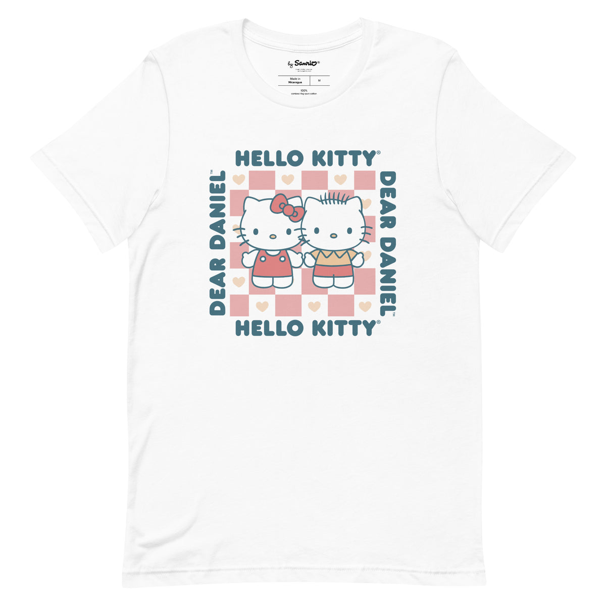 Hello Kitty &amp; Dear Daniel Checkerboard Tee Apparel Printful White XS 