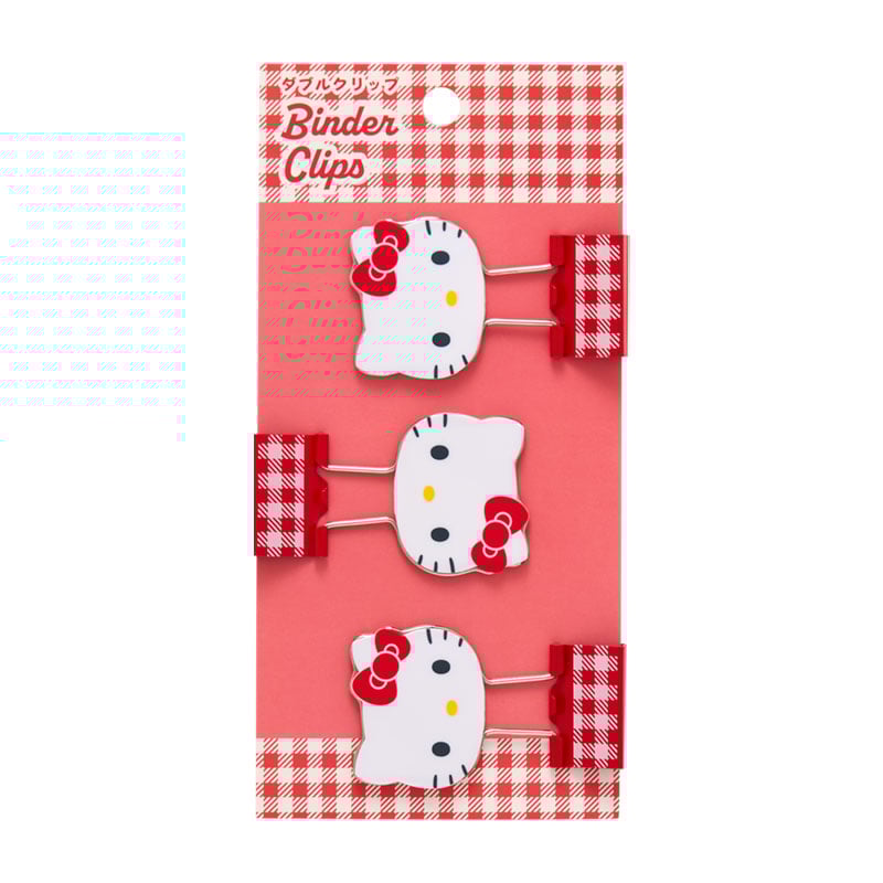 Hello Kitty Gingham Binder Clips (Set of 3) Stationery Japan Original