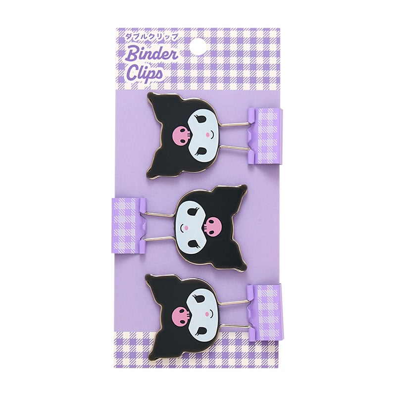 Kuromi Gingham Binder Clips (Set of 3) Stationery Japan Original