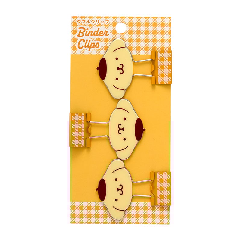 Pompompurin Gingham Binder Clips (Set of 3) Stationery Japan Original